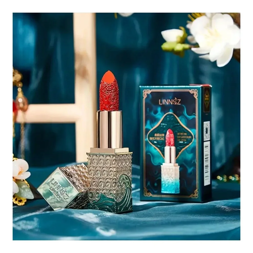 Luxury Blue Silver Ocean Cased Carved Velvet Red Tomato & Brown Lipsticks - Picture 9 of 13
